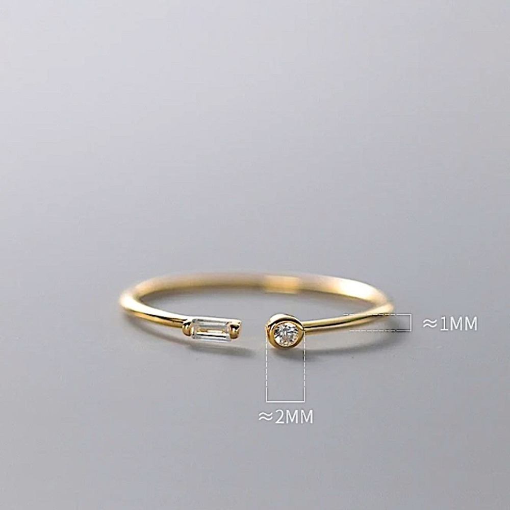 Gold Cubic Zircon Ring Geometric, Thin, Minimalist, Circle, Rectangular - Picture 9 of 9